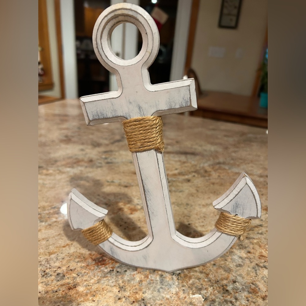 Nautical Decor Wood Anchor with Rope Accents & Sailing Glitter Picture Frame.